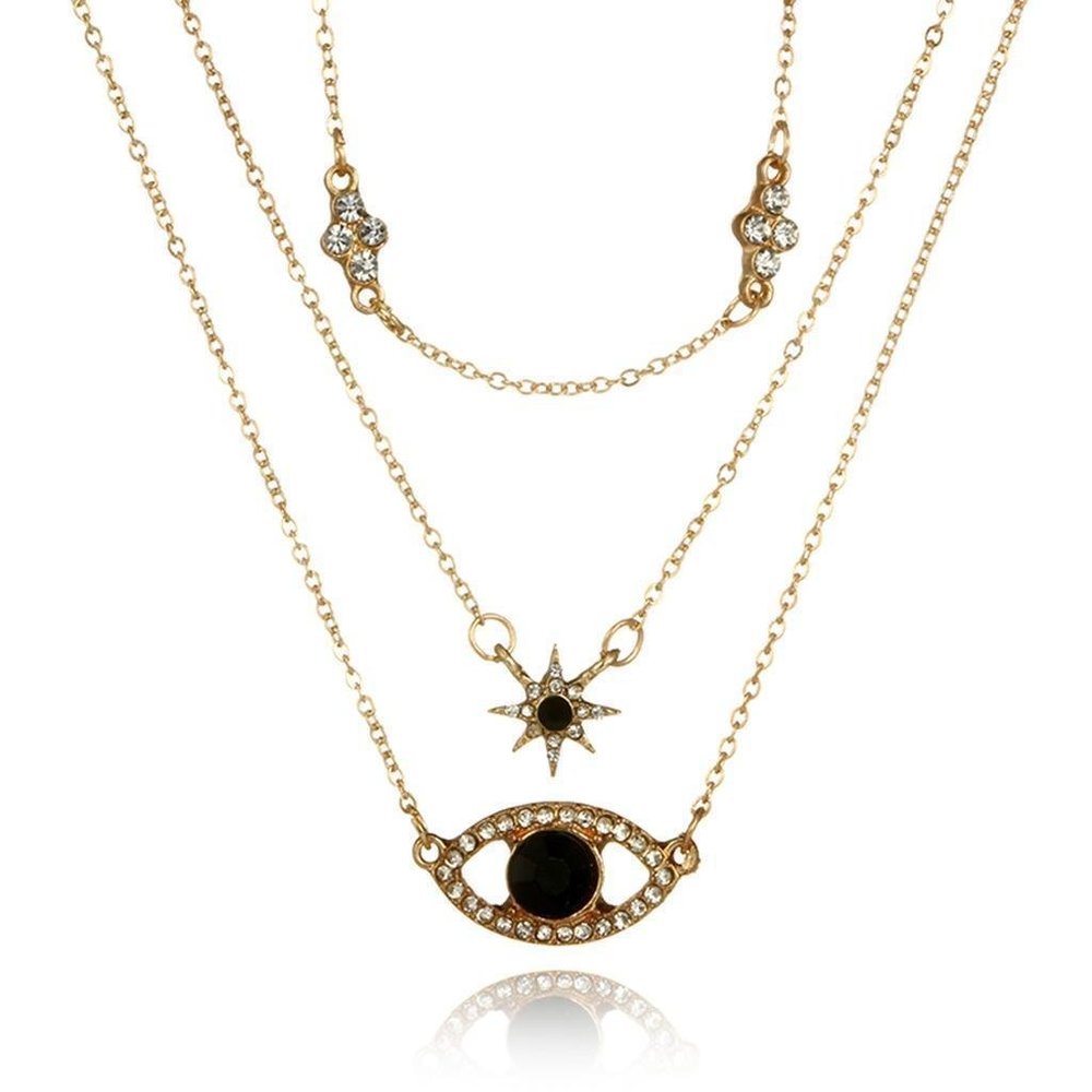 Evil Eye Lucky Turkish Pendant Multi-layer Necklace Chain Choker - Picture 2 of 6